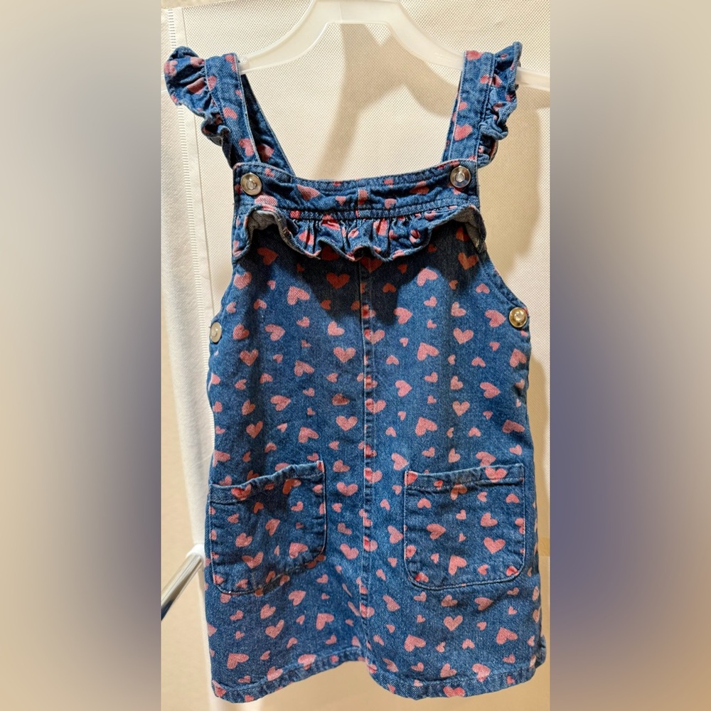 Denim Heart Print Kids Overall Dress